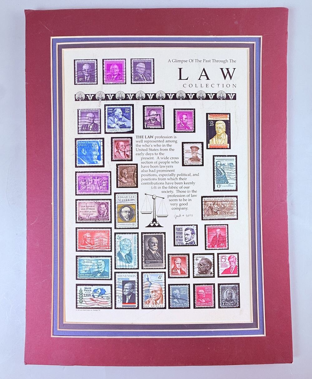 Stamp Collection Art Lawyer Lincoln FDR Kennedy Douglas Hamilton Decor